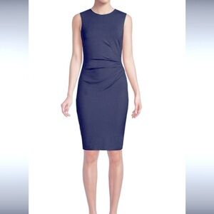Theory Jorainna Sleeveless Sheath Dress Size M Blue Navy Gathered Waist Stretch